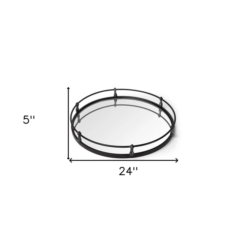 24" Silver Round Metal Indoor Outdoor Tray With Handles Homeroots Kitchen & Dining