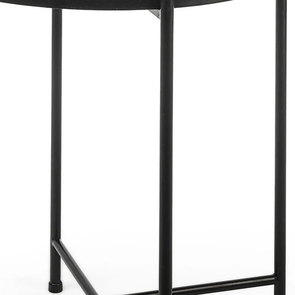 24" Silver and Black Mirrored Glass and Iron Round End Table Homeroots Living Room