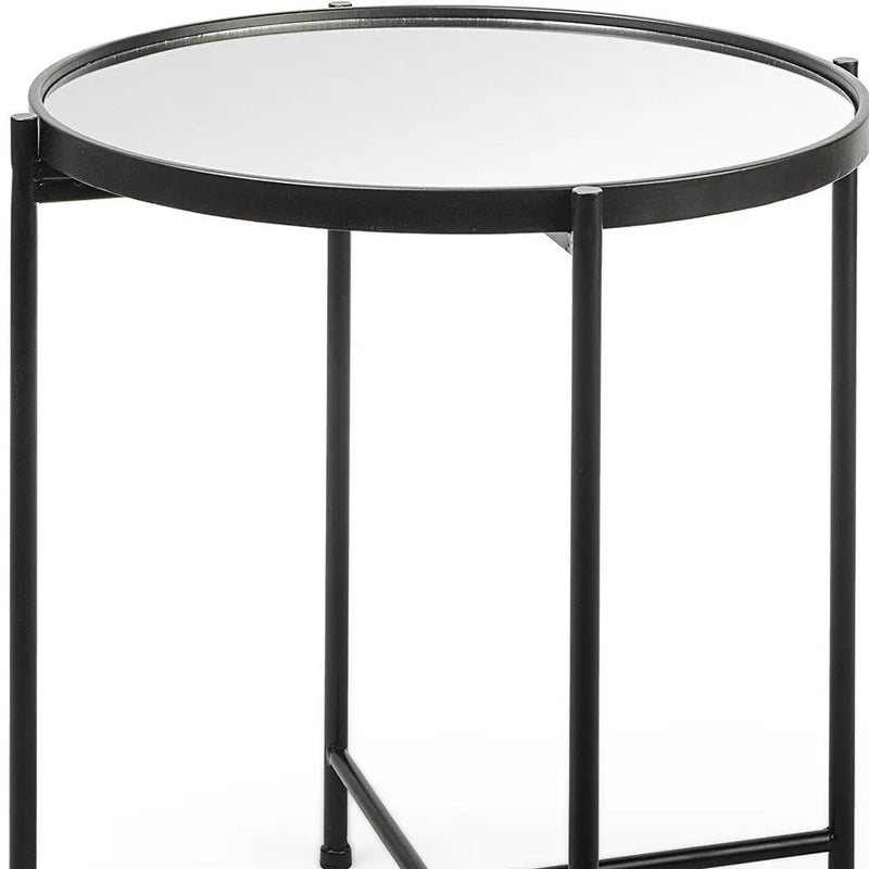 24" Silver and Black Mirrored Glass and Iron Round End Table Homeroots Living Room
