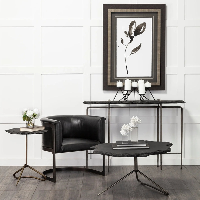 24" Slate Gray And Black Stone End Table - GreatEagleInc