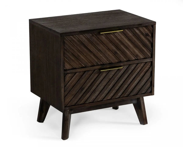 24" Solid Wood and Wood Two Drawer Nightstand Homeroots Bed & Bath