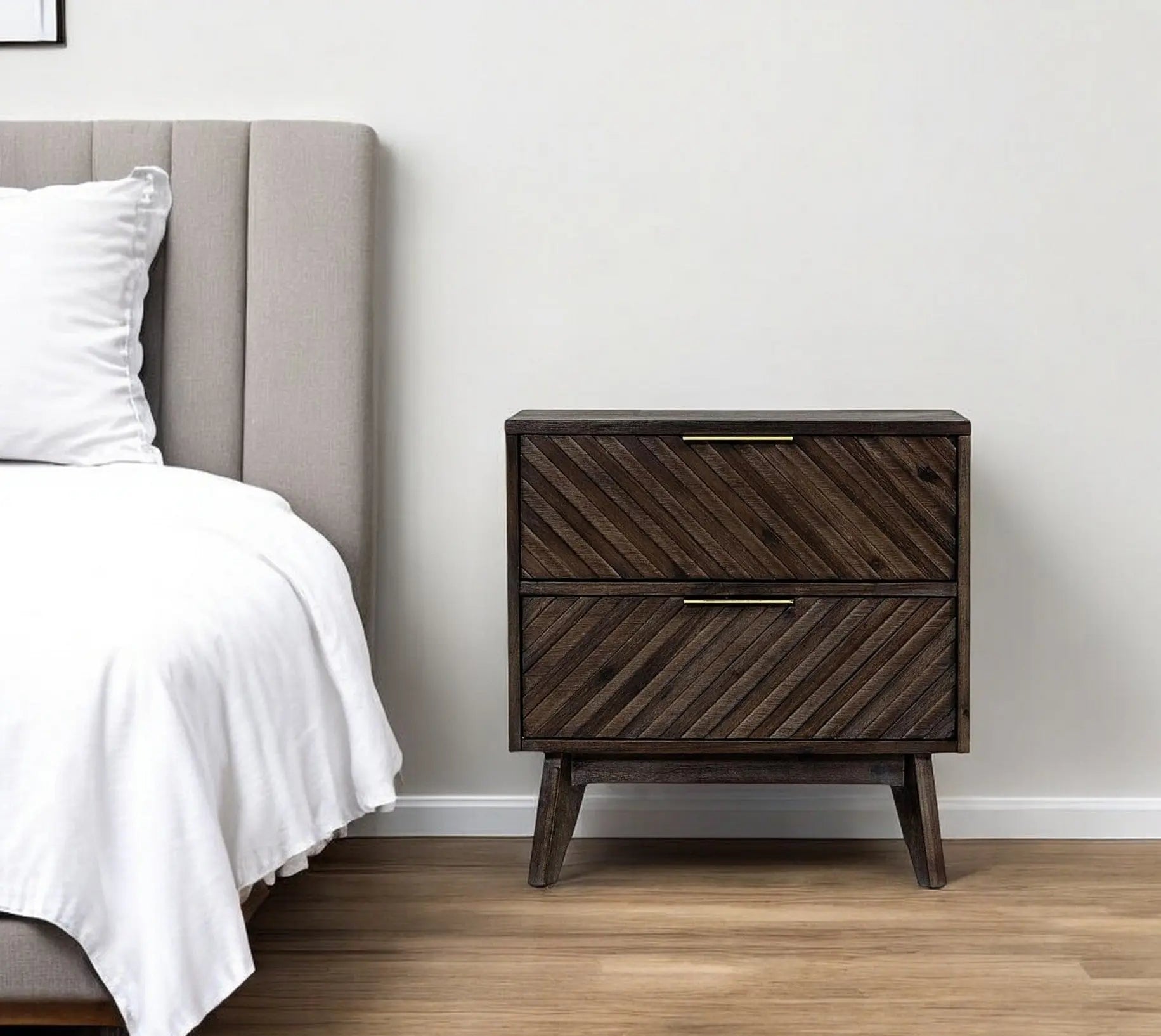 24" Solid Wood and Wood Two Drawer Nightstand Homeroots Bed & Bath