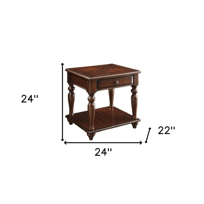 24" Walnut Manufactured Wood Rectangular End Table With Drawer And Shelf Homeroots Living Room