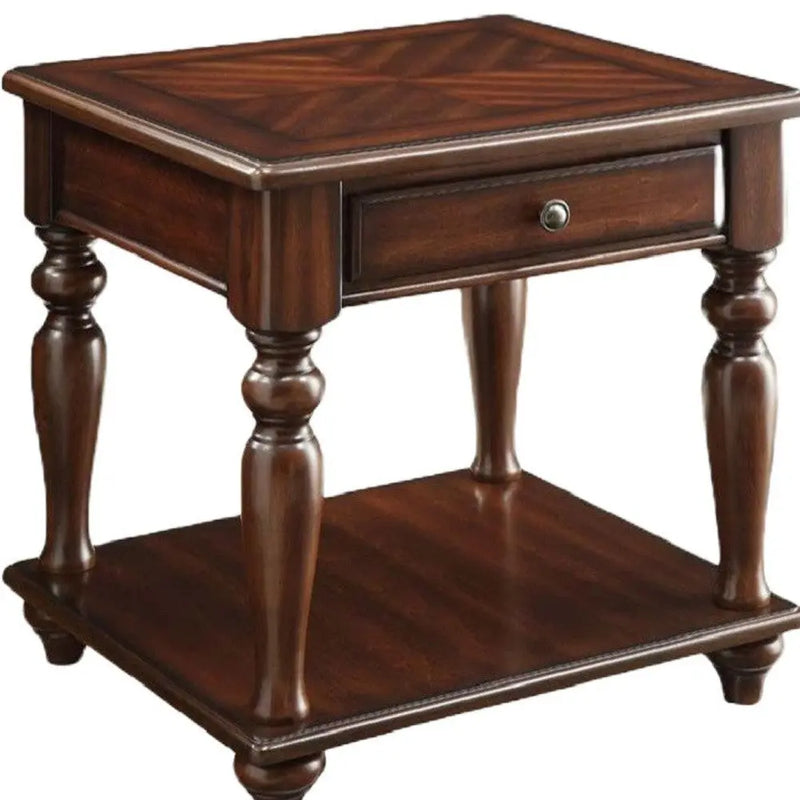 24" Walnut Manufactured Wood Rectangular End Table With Drawer And Shelf Homeroots Living Room