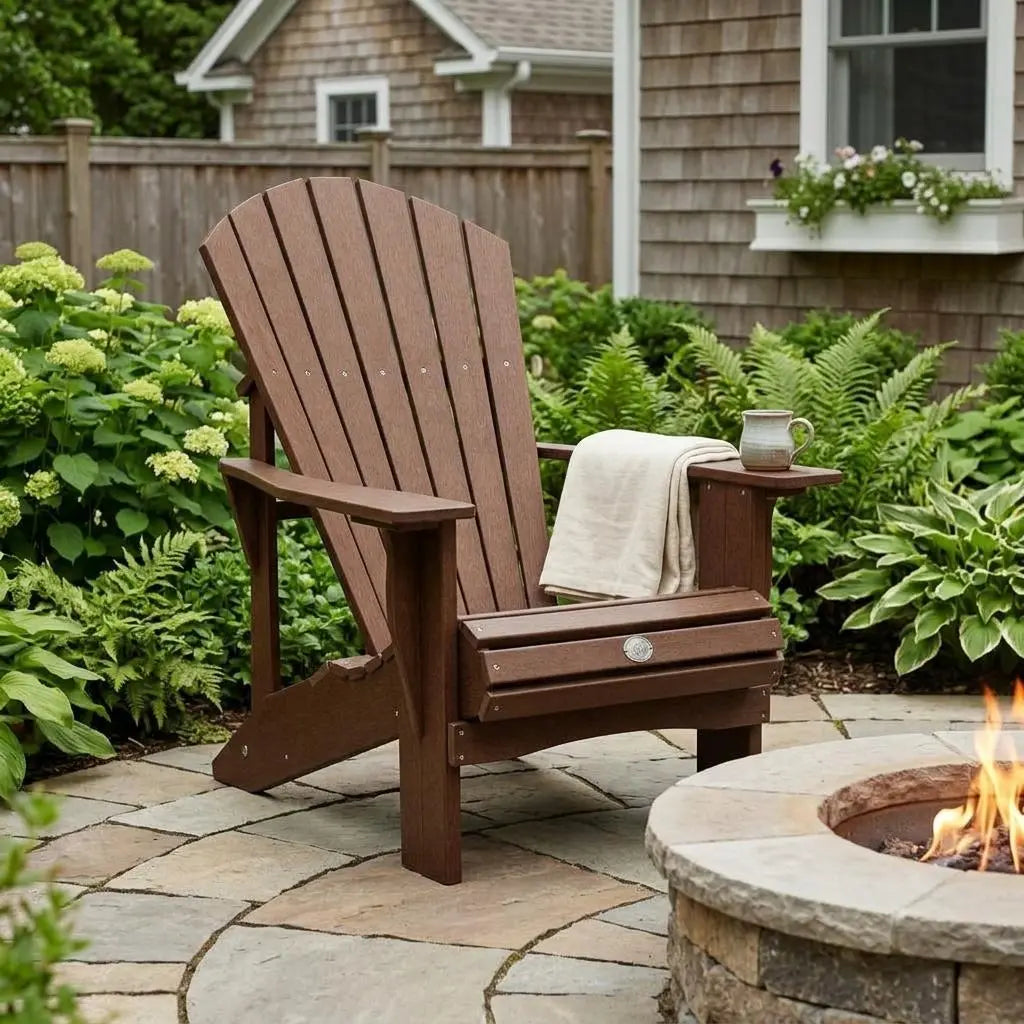 24" Walnut Textured Heavy Duty Plastic Outdoor Adirondack Chair Homeroots Outdoor
