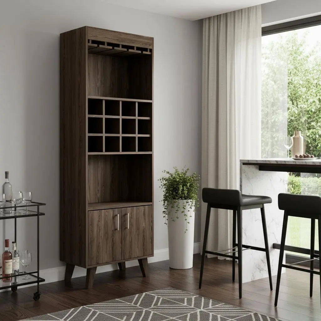 24" Walnut Wood Bar Cabinet With Two Doors Homeroots Kitchen & Dining