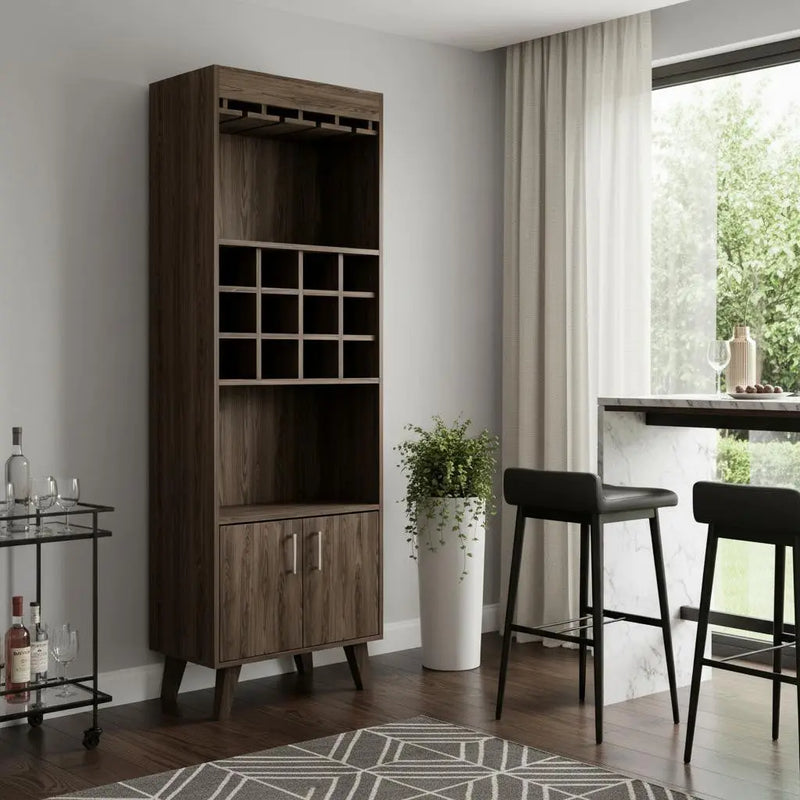 24" Walnut Wood Bar Cabinet With Two Doors Homeroots Kitchen & Dining