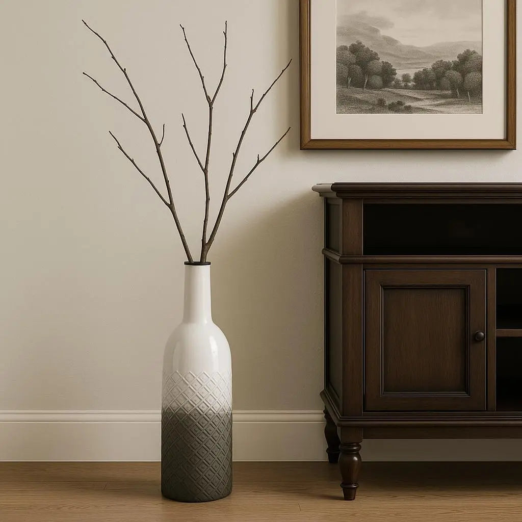 24" White And Gray Ombre Metal Cylinder Floor Vase Homeroots Home Decor