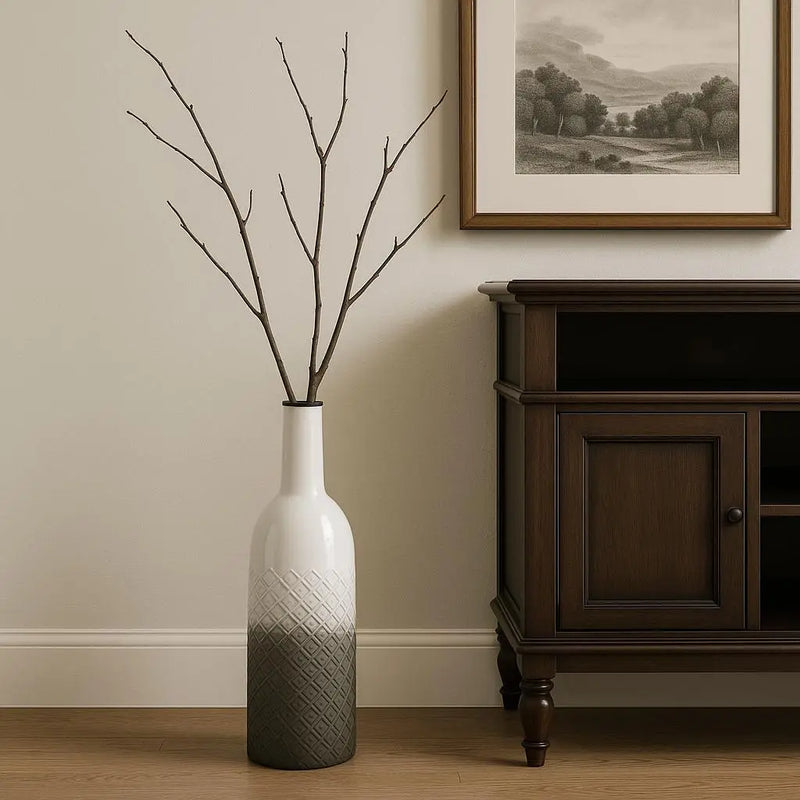 24" White And Gray Ombre Metal Cylinder Floor Vase Homeroots Home Decor