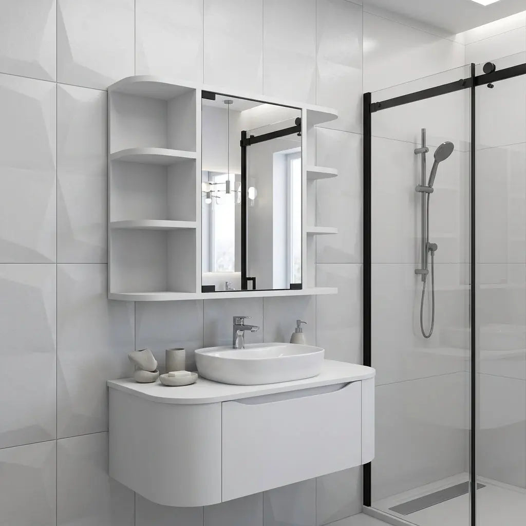 24" White Wood Floating Double Door Bathroom Vanity And Medicine Cabinet With Mirror Homeroots Bed & Bath