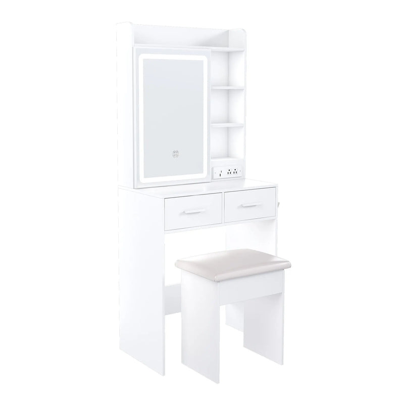 24" White Wood Mirrored Two Drawer Vanity Table And Lights Homeroots Living Room