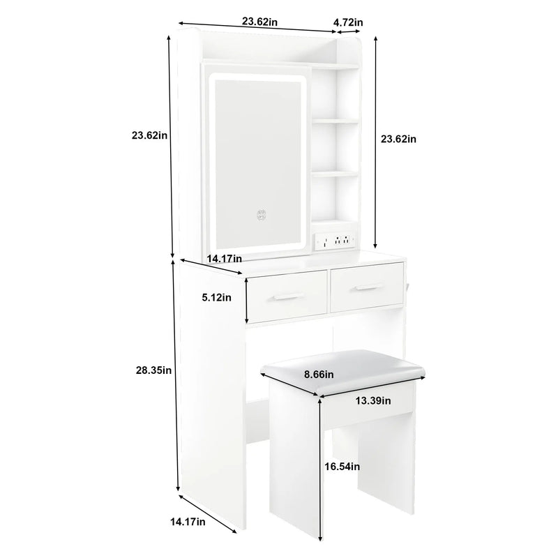 24" White Wood Mirrored Two Drawer Vanity Table And Lights Homeroots Living Room
