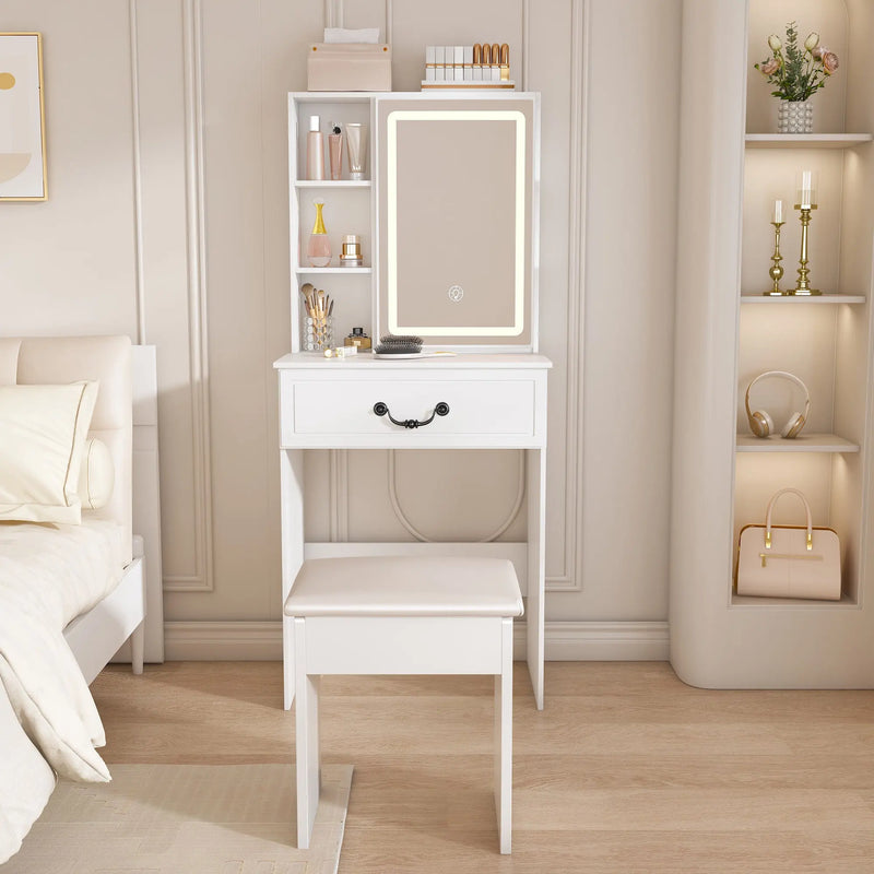 24" White Wood Mirrored Vanity Table And Lights Homeroots Living Room