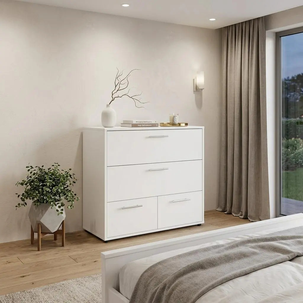 24" White Wood Three Drawer Double Dresser Homeroots Bed & Bath