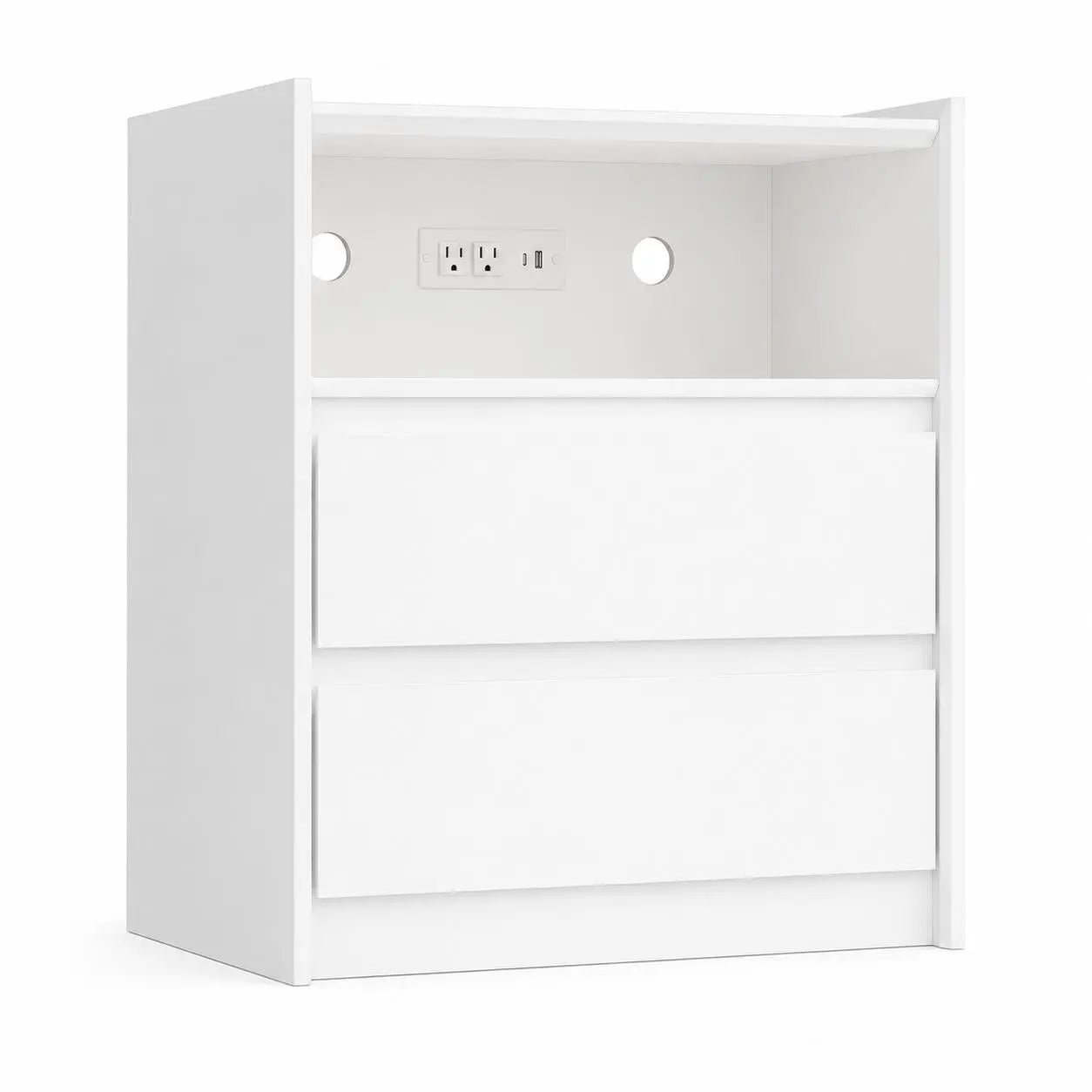 24" White Wood Two Drawer Nightstand with USB Port and Integrated Tech Homeroots Bed & Bath