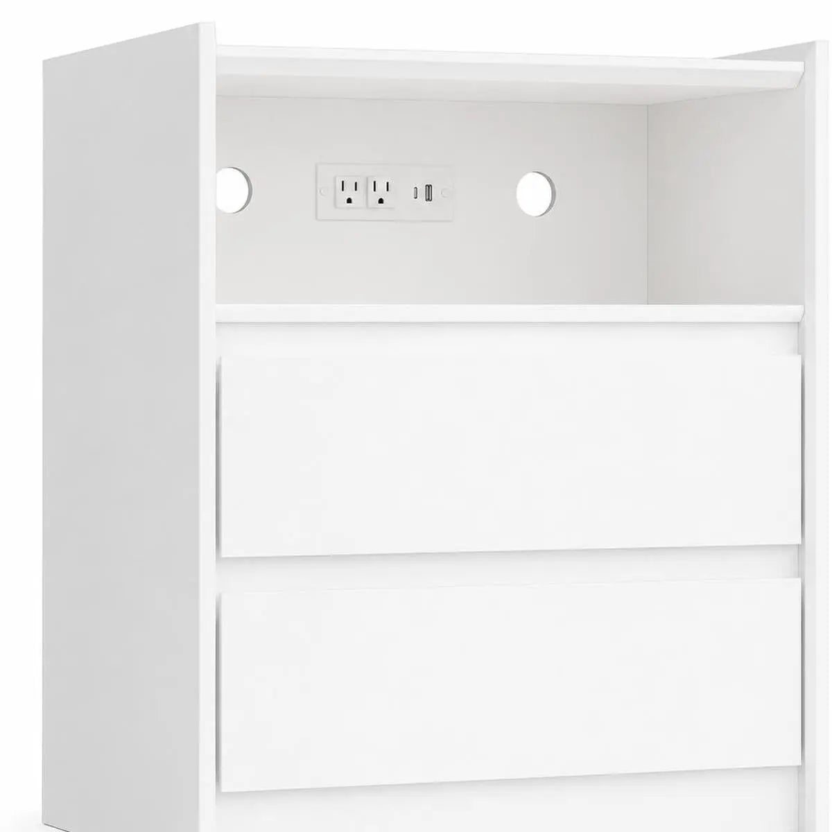 24" White Wood Two Drawer Nightstand with USB Port and Integrated Tech Homeroots Bed & Bath