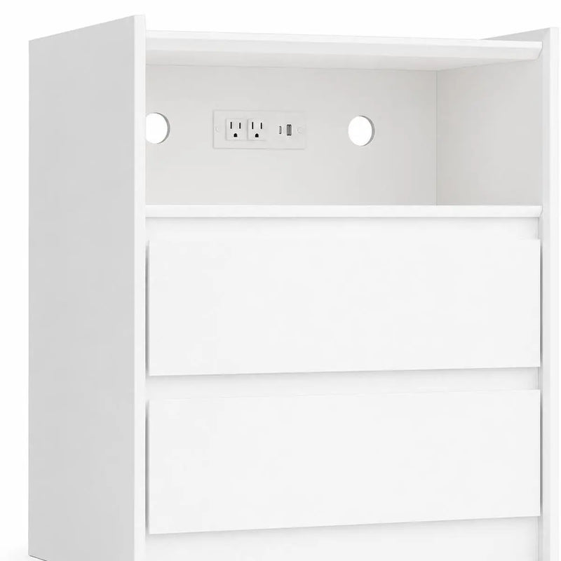 24" White Wood Two Drawer Nightstand with USB Port and Integrated Tech Homeroots Bed & Bath