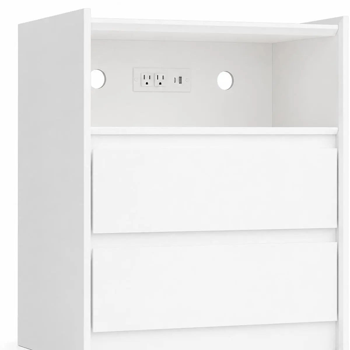 24" White Wood Two Drawer Nightstand with USB Port and Integrated Tech Homeroots Bed & Bath