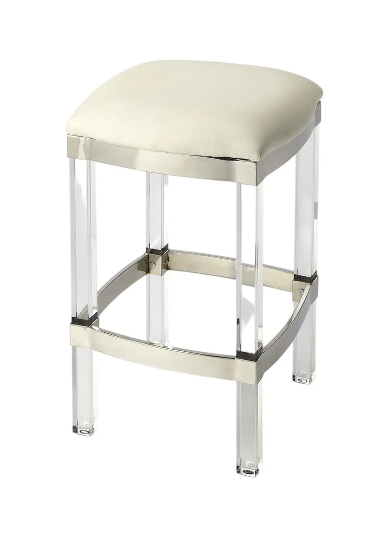 24" White and Clear Stainless Steel and Acrylic Backless Counter Height Bar Chair Homeroots Living Room