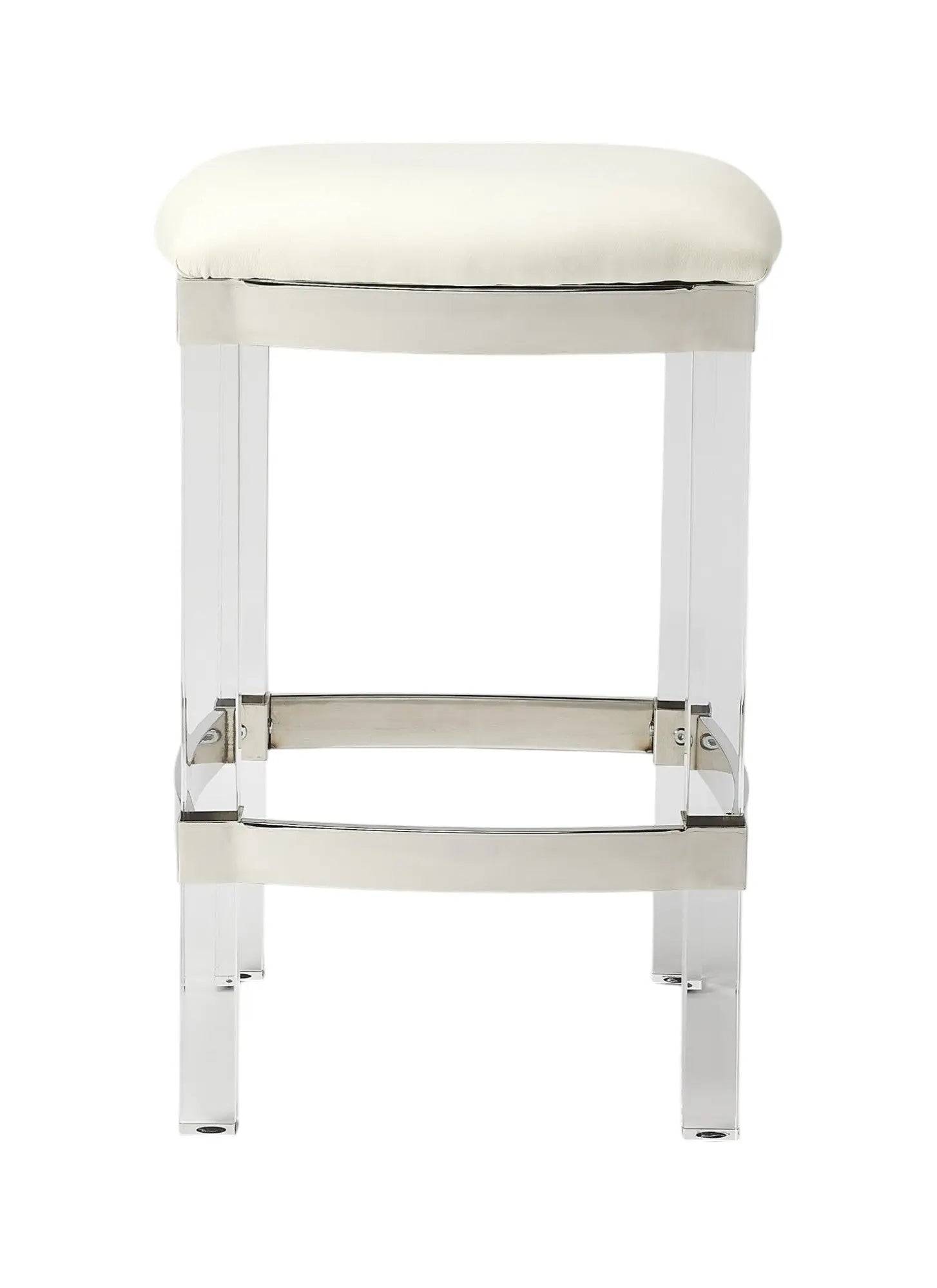 24" White and Clear Stainless Steel and Acrylic Backless Counter Height Bar Chair Homeroots Living Room