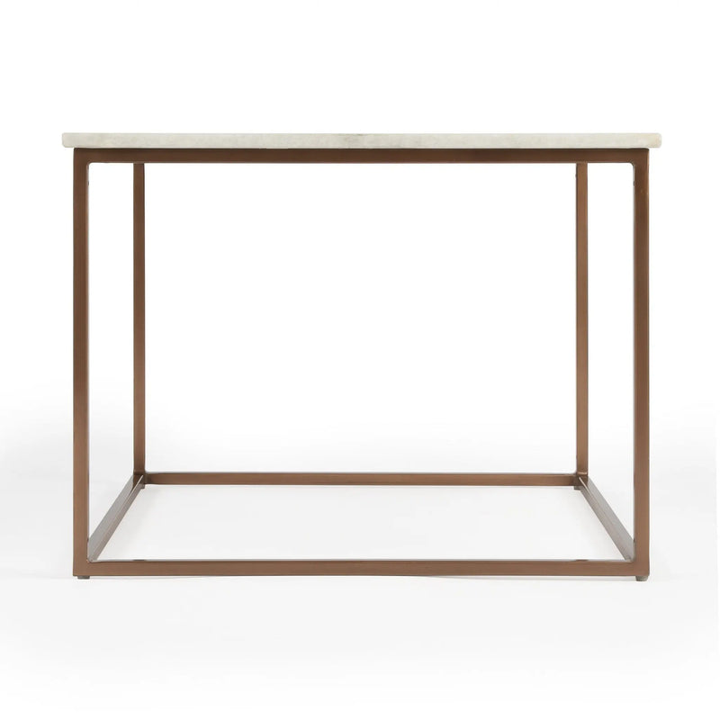 24" White and Copper Genuine Marble and Metal Square Coffee Table Homeroots Living Room