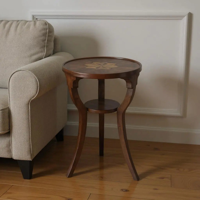 24" Wood Brown Wood And Solid Wood Round End Table With Shelf Homeroots Living Room
