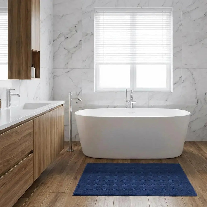 24" X 35" Navy Blue Tone on Tone Polka Dot Turkish Cotton Bath Rug Homeroots Bed & Bath