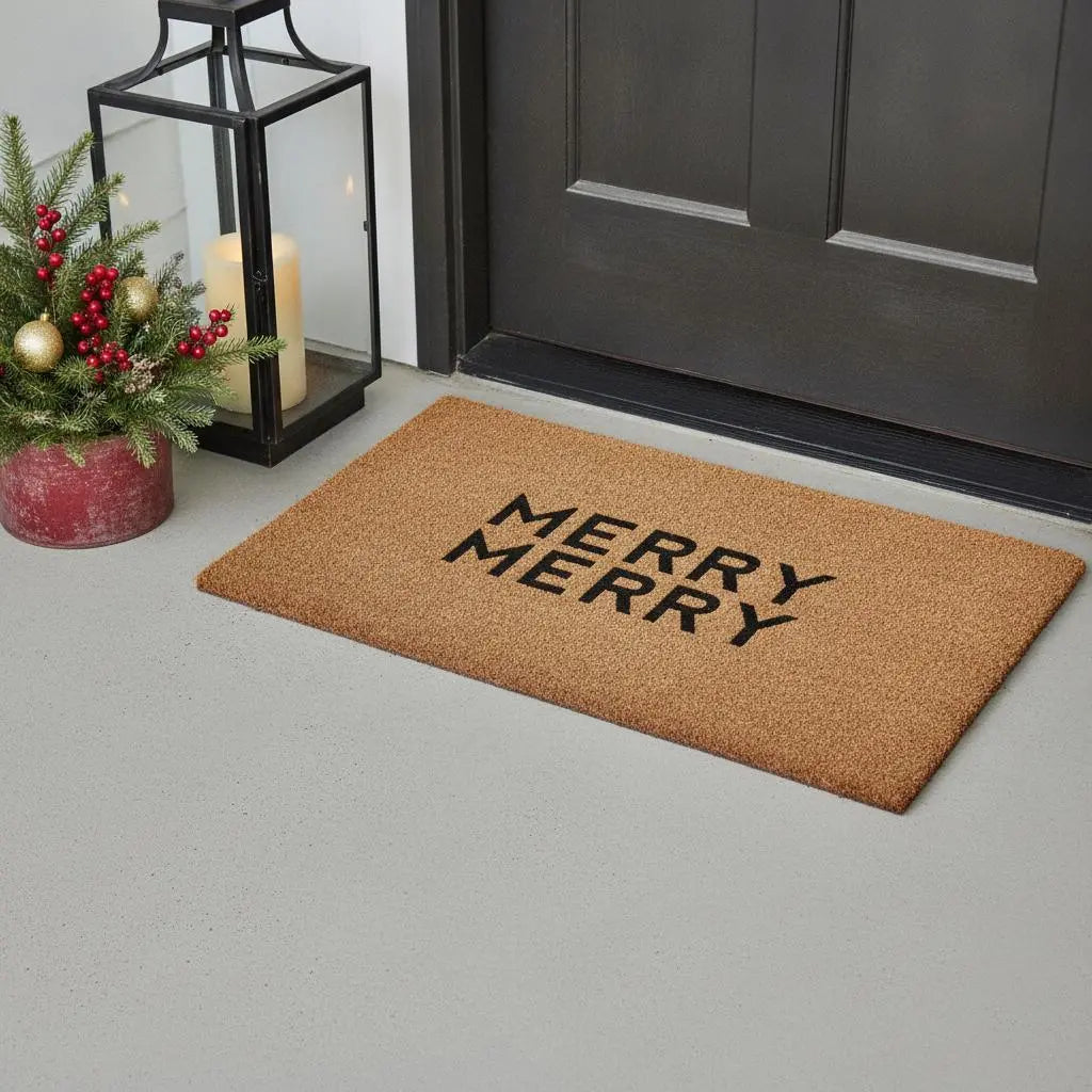24" X 36" Brown And Natural Christmas Outdoor Coir Door Mat Homeroots Home Decor