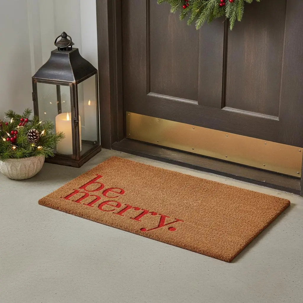24" X 36" Natural And Brown Christmas Outdoor Coir Door Mat Homeroots Home Decor