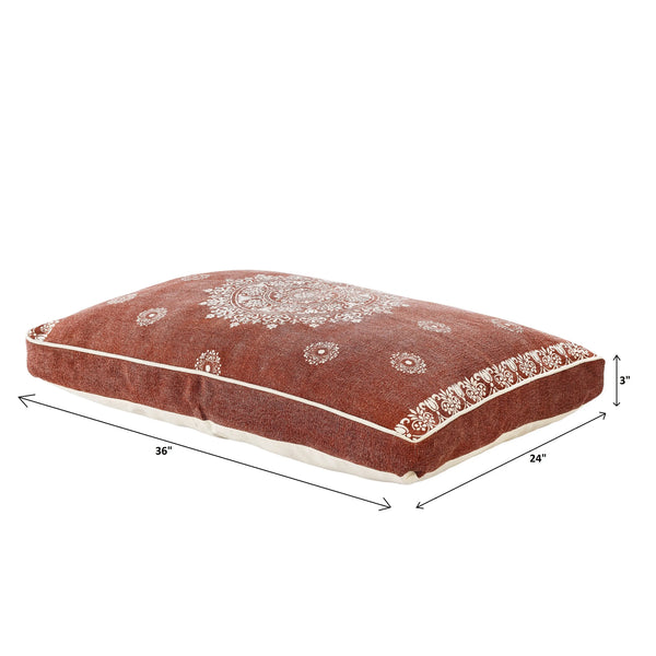 24" X 36" Stonewashed Red Medallion Pillow Style Pet Bed With Removable Cover Homeroots Bed & Bath