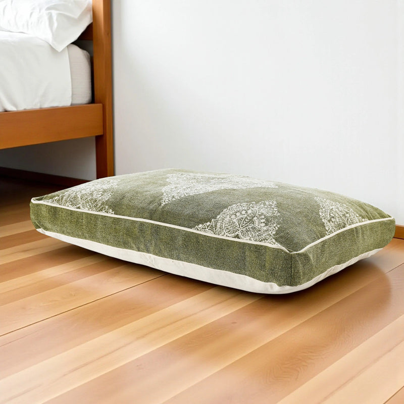 24" X 36" Stonewashed Sage Medallion Pillow Style Pet Bed With Removable Cover Homeroots Bed & Bath
