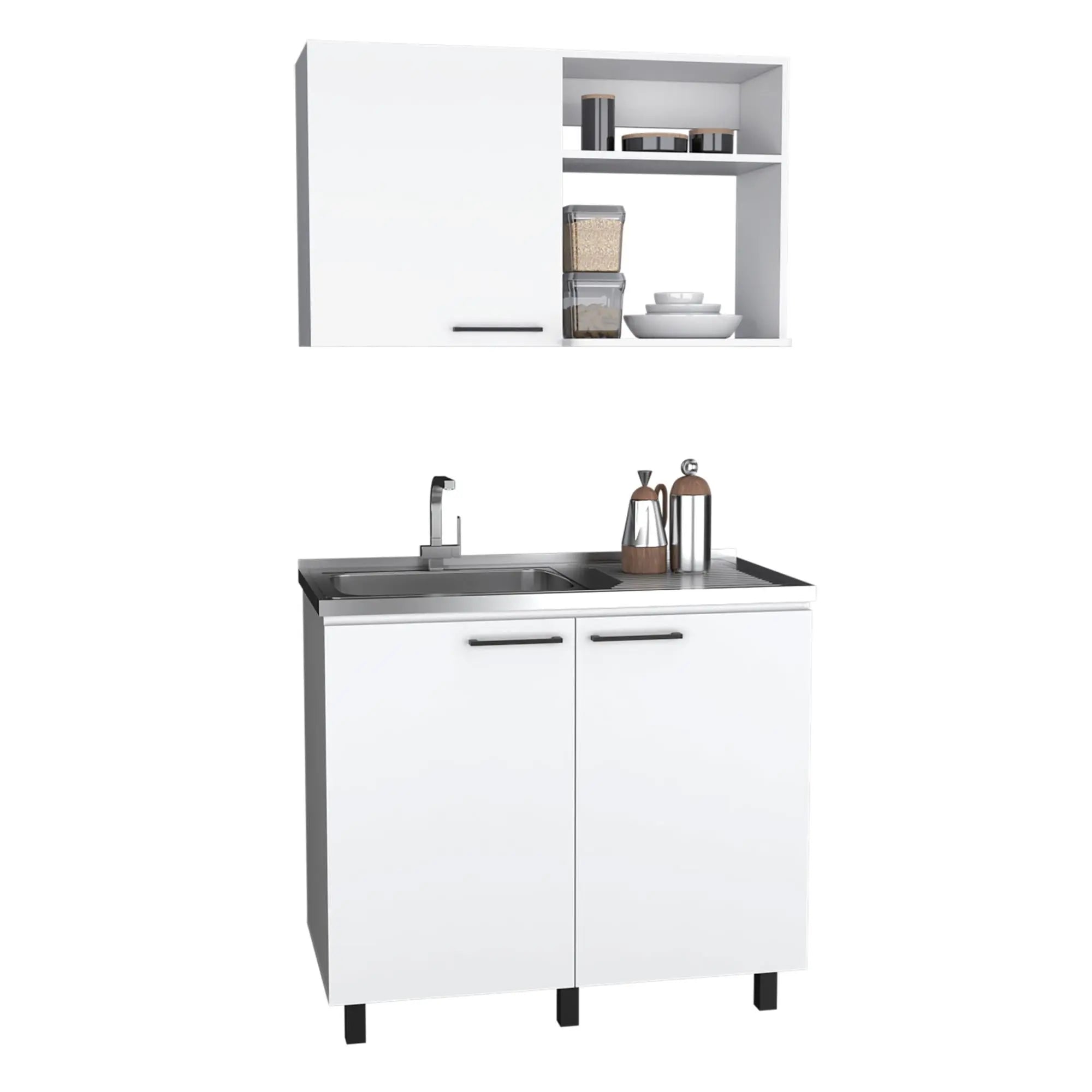24" X 39" White Stainless Steel and Wood Utility Cabinet With Sink Homeroots Kitchen & Dining