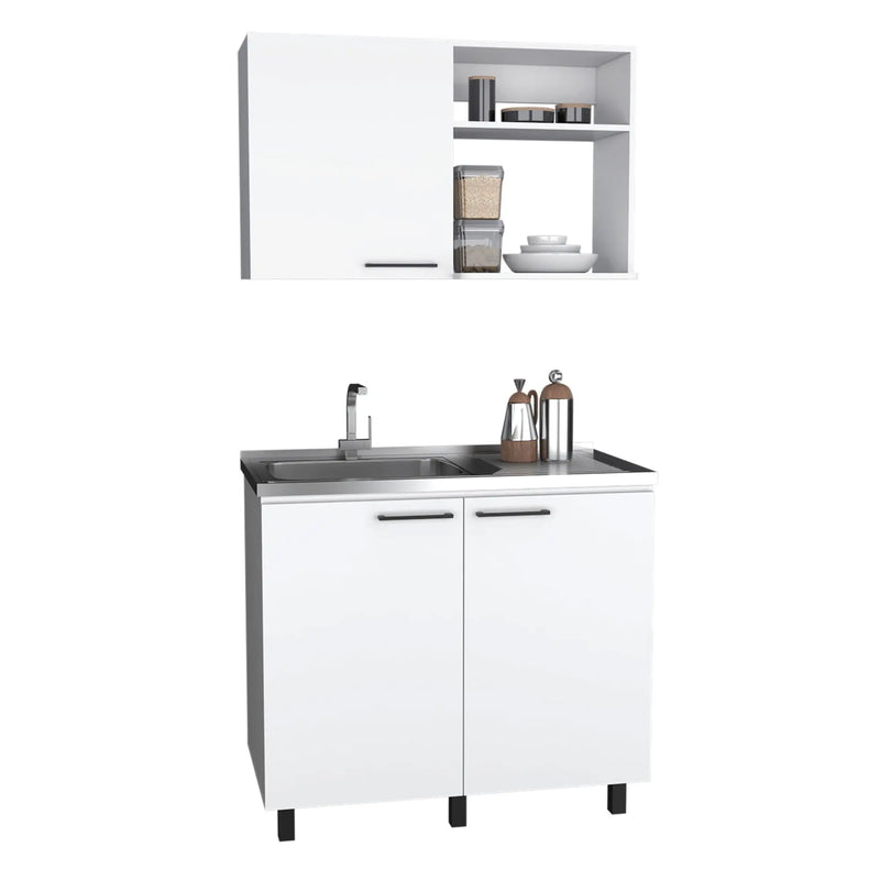 24" X 39" White Stainless Steel and Wood Utility Cabinet With Sink Homeroots Kitchen & Dining