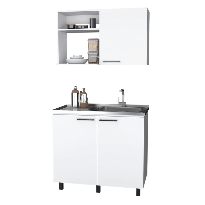 24" X 39" White Stainless Steel and Wood Utility Cabinet With Sink Homeroots Kitchen & Dining