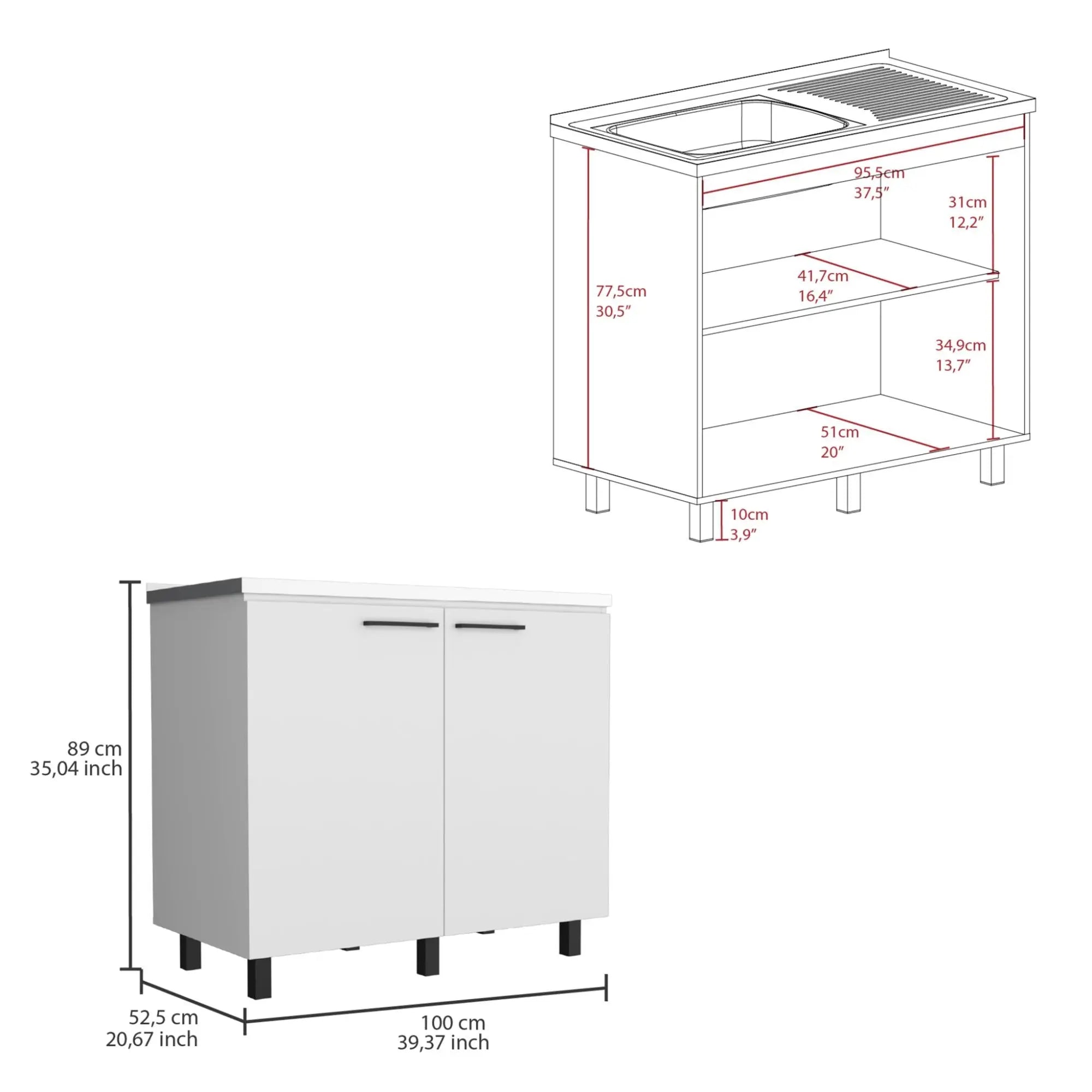 24" X 39" White Stainless Steel and Wood Utility Cabinet With Sink Homeroots Kitchen & Dining