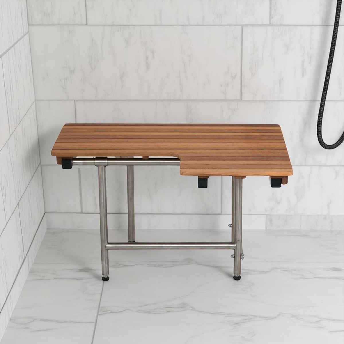 18" X 32" Brown Wall Mount Teak Rectangular Shower Bench With Legs