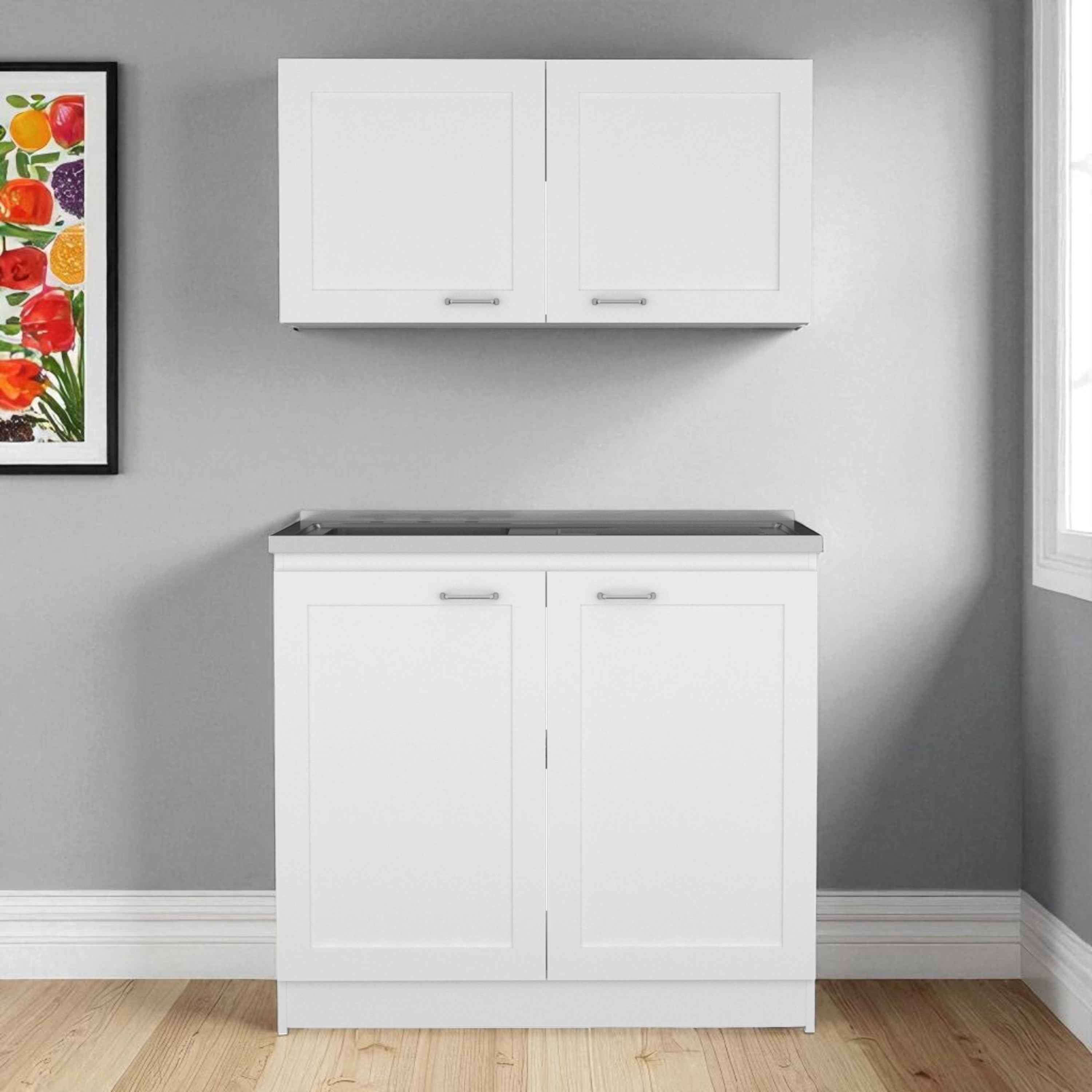 42" Black and White Wood Accent Cabinet Set With Four Doors