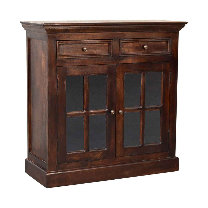 35" Walnut Solid Wood Accent Cabinet With Two Doors And Two Drawers