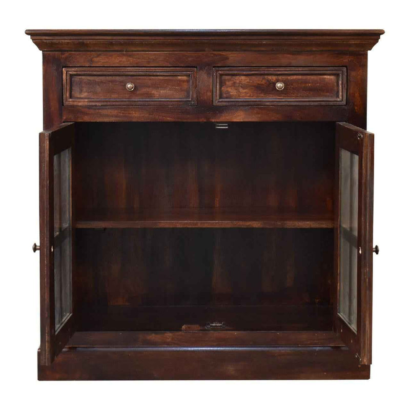 35" Walnut Solid Wood Accent Cabinet With Two Doors And Two Drawers
