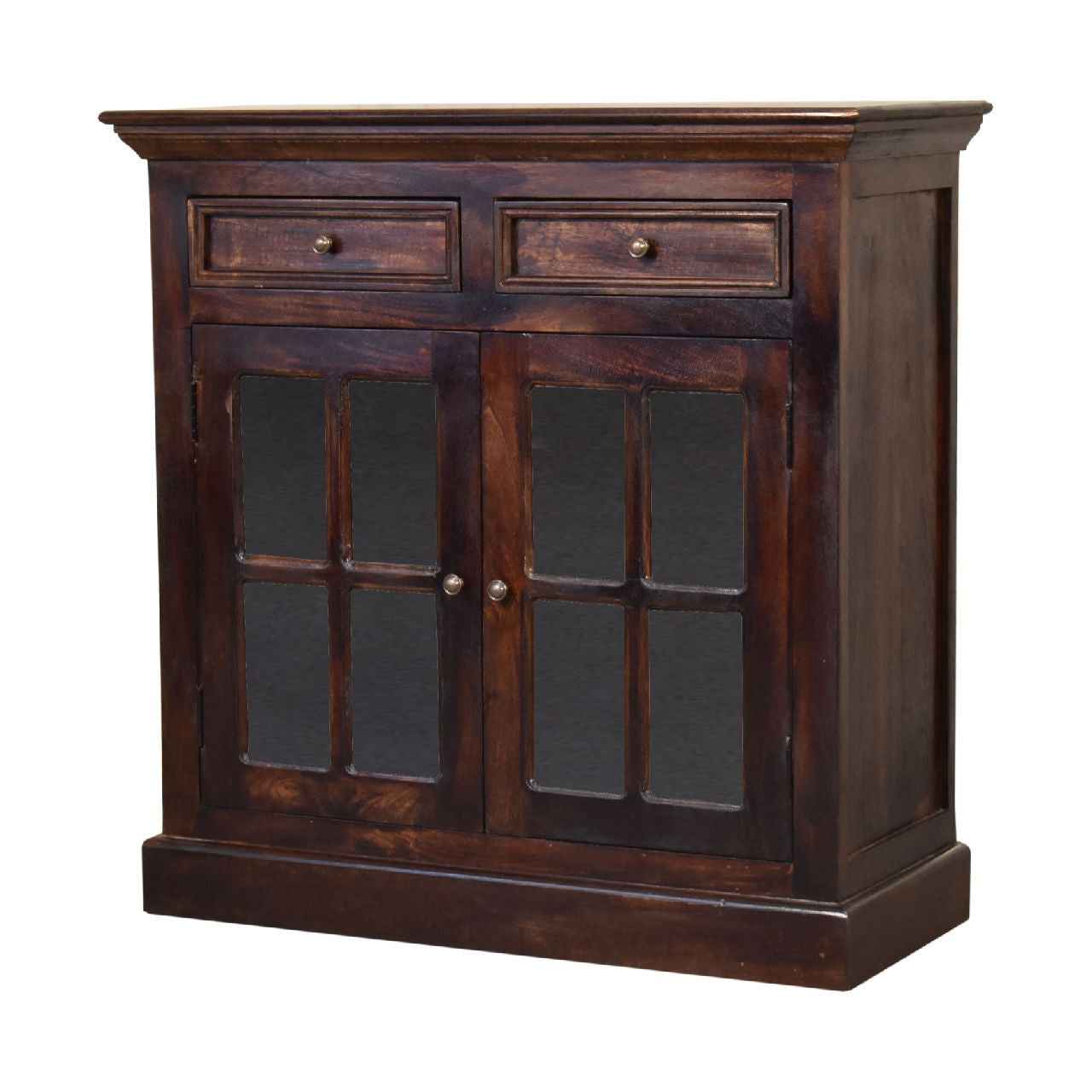 35" Walnut Solid Wood Accent Cabinet With Two Doors And Two Drawers