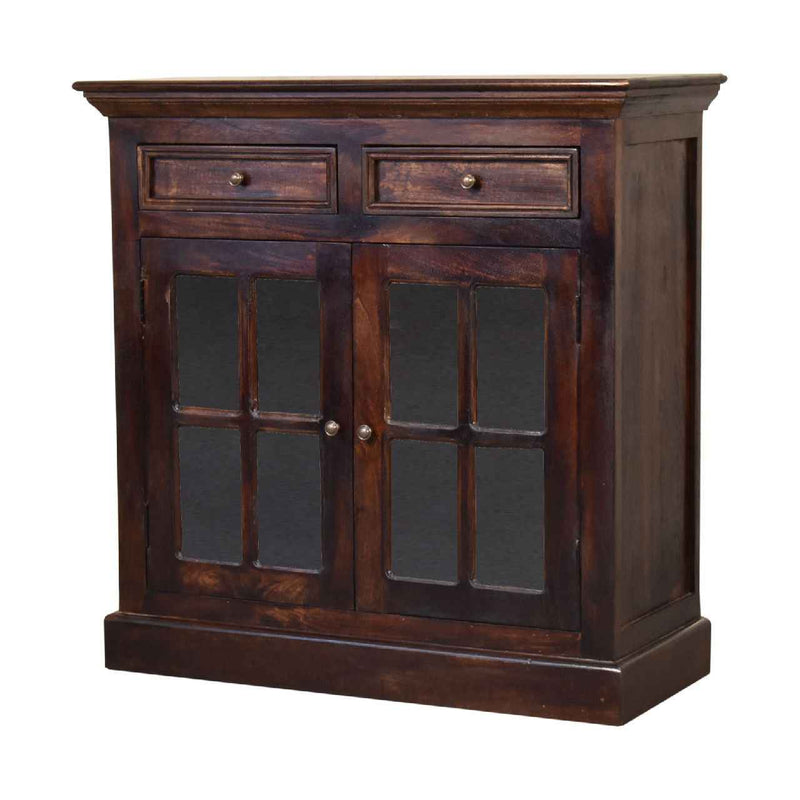35" Walnut Solid Wood Accent Cabinet With Two Doors And Two Drawers