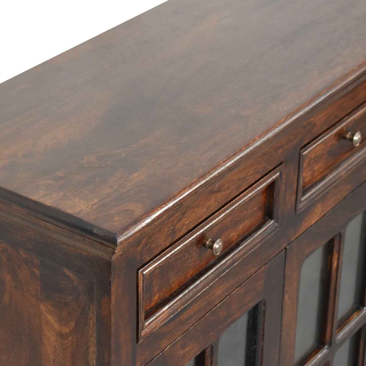 35" Walnut Solid Wood Accent Cabinet With Two Doors And Two Drawers