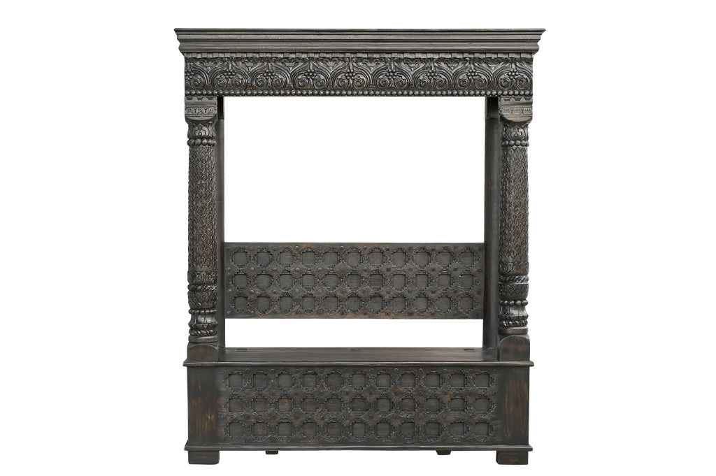 70" Black Floral Solid Wood Solid Wood Storage Bench with Flip Top