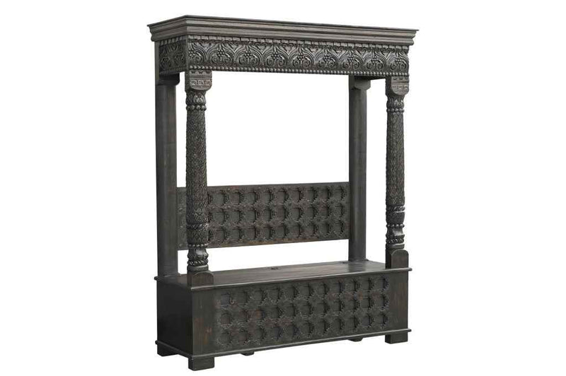70" Black Floral Solid Wood Solid Wood Storage Bench with Flip Top