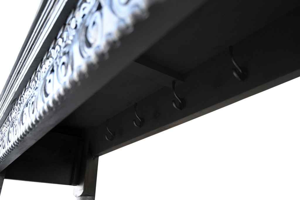 70" Black Floral Solid Wood Solid Wood Storage Bench with Flip Top