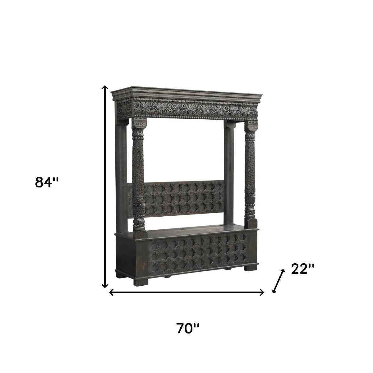 70" Black Floral Solid Wood Solid Wood Storage Bench with Flip Top