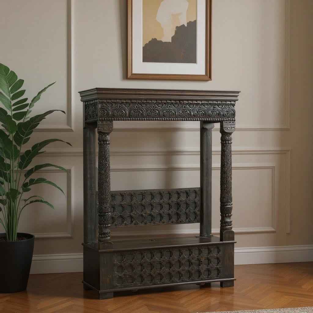 70" Black Floral Solid Wood Solid Wood Storage Bench with Flip Top