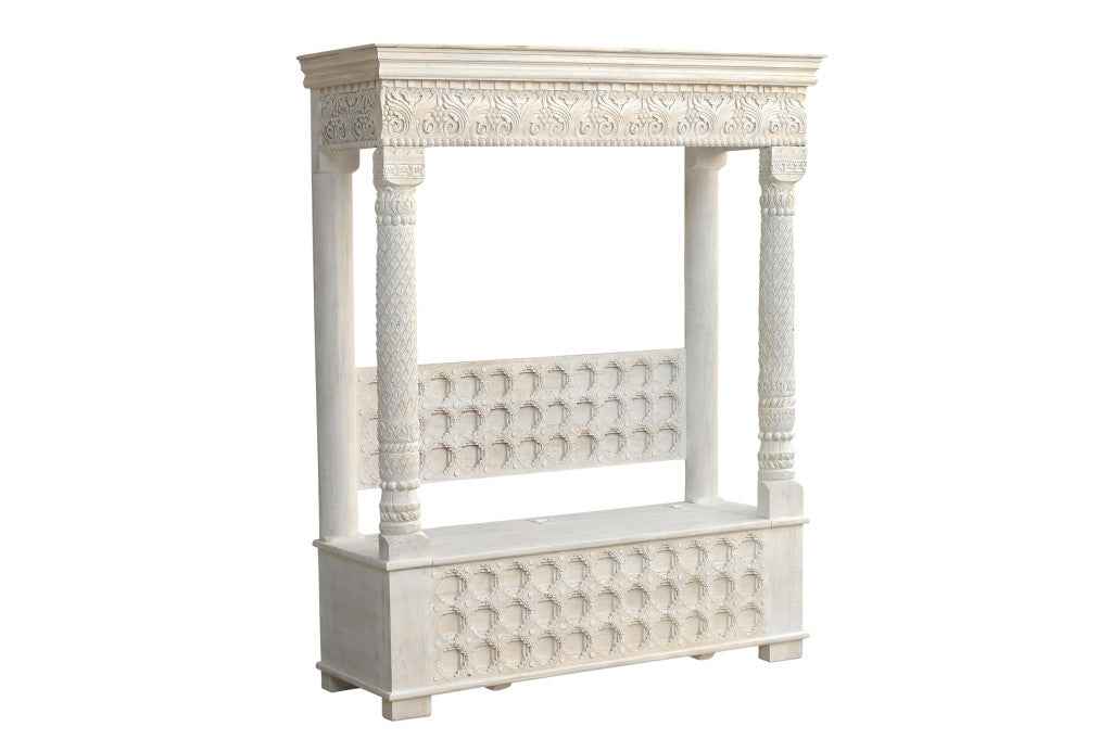 70" White Floral Solid Wood Solid Wood Storage Bench with Flip Top