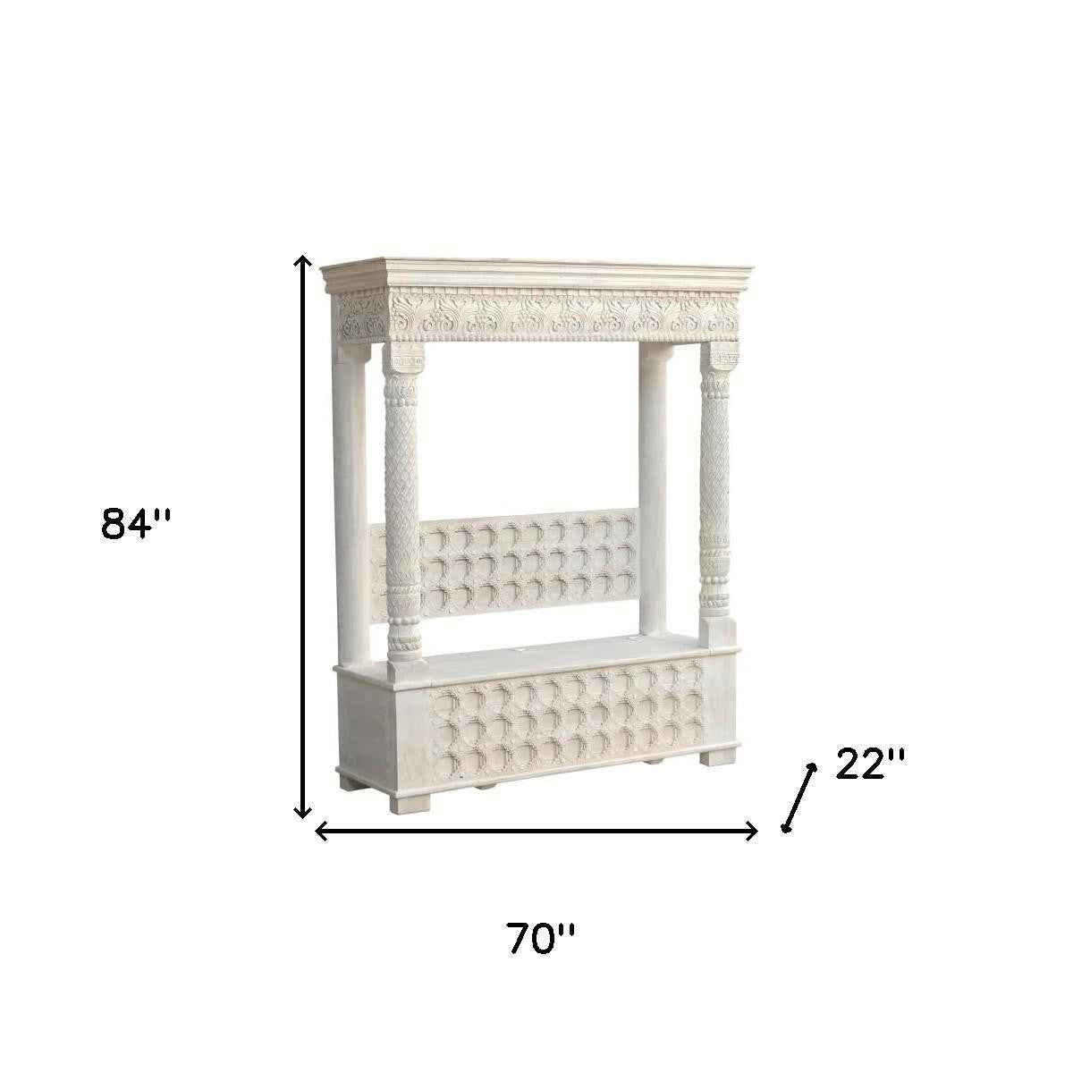 70" White Floral Solid Wood Solid Wood Storage Bench with Flip Top
