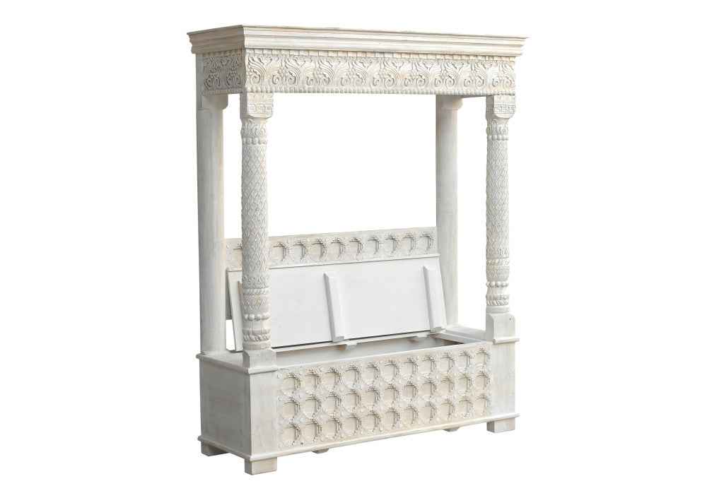 70" White Floral Solid Wood Solid Wood Storage Bench with Flip Top